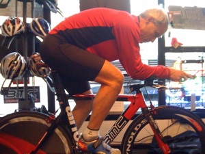 Rider's optimised aerodynamic position after fitting